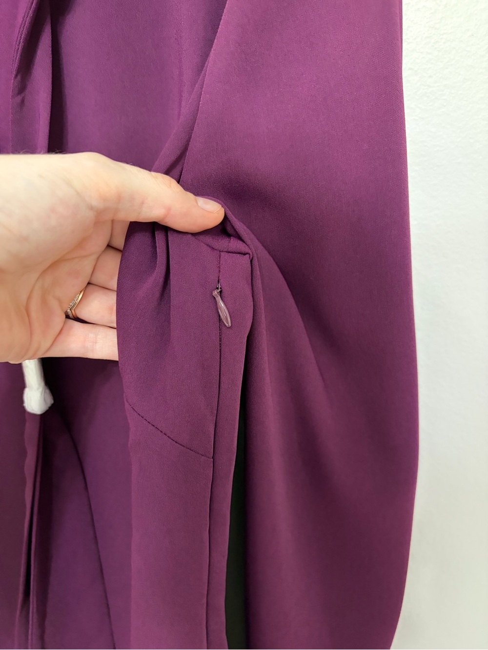 NEW WHBM Long Sleeve Tie Neck Godet Mini Dress in Rich Plum Purple - Size 12 - Picture 10 of 10